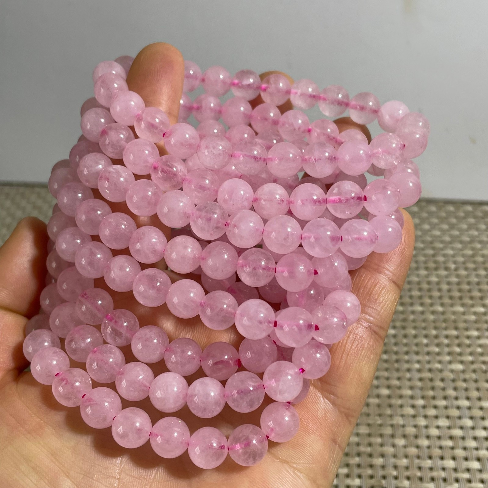 8mm Rose Quartz Stone Bracelet 8mm Pink Crystal Stretch Bracelet Handmade 5pcs