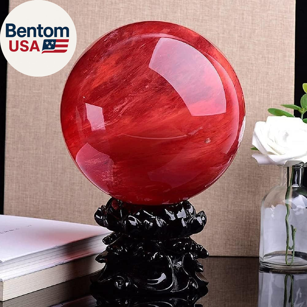 Red Obsidian Ball with Stand, 4 Inch Natural Red Crystal Ruby Ball Sphere Meltin