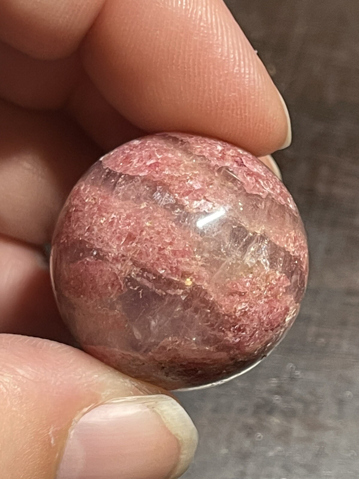Rhodonite and Quartz Mini Sphere Ball Orb Marble Crystal 26.1mm 30g