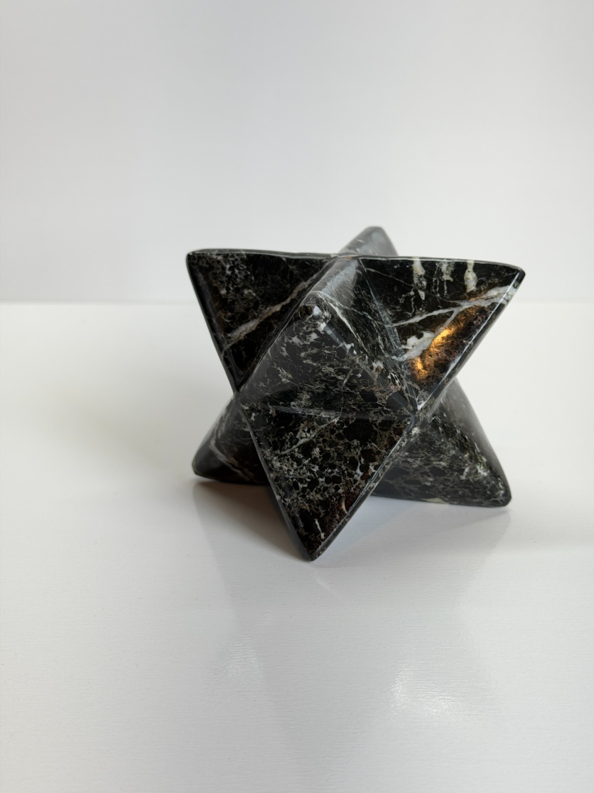 Black Serpentine Merkaba Star Sacred Geometry Crystal Carving 3″ Polished