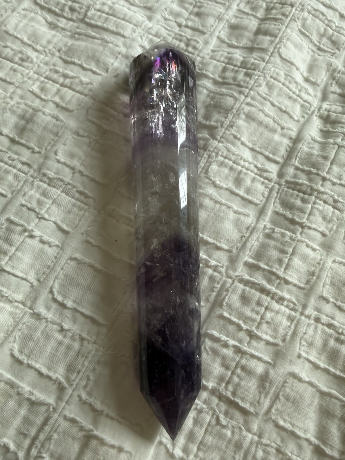 9-1/2in Amethyst Vogel Style 24-Sided Crystal Wand With Stand