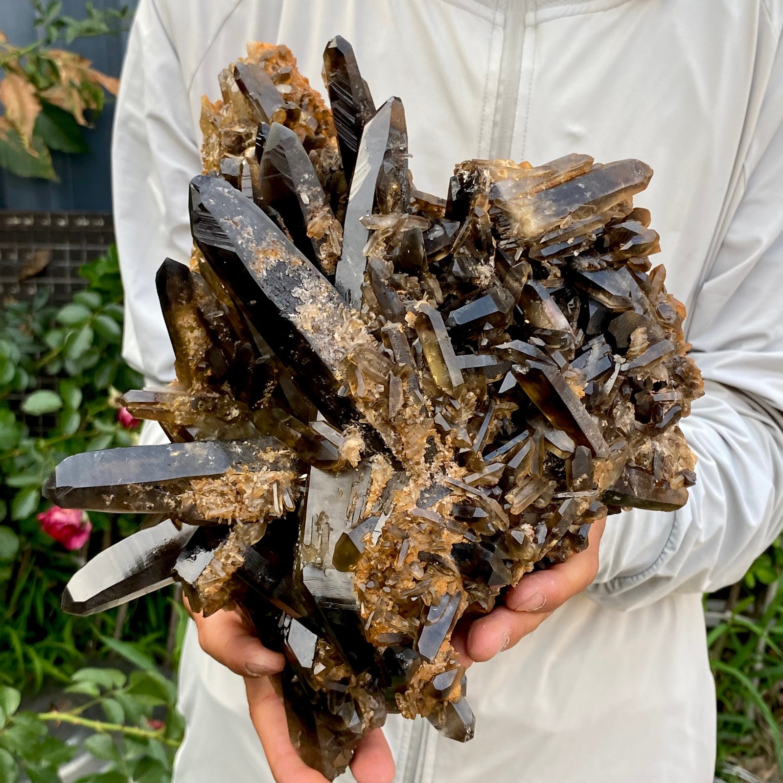 9.7LB Large Natural Black Smoky Quartz Crystal Cluster Raw Mineral Specimen