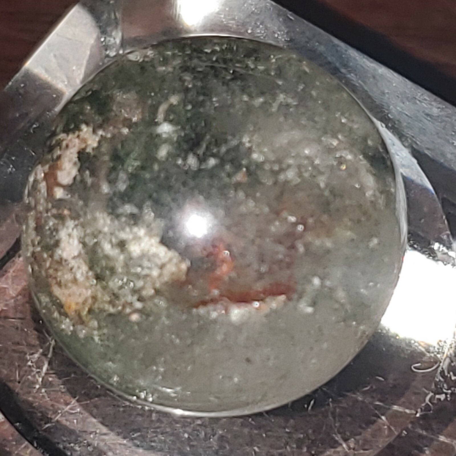 Garden Scenic Chlorite Included Quartz Sphere Ball Orb Marble 17.9mm, 8g.