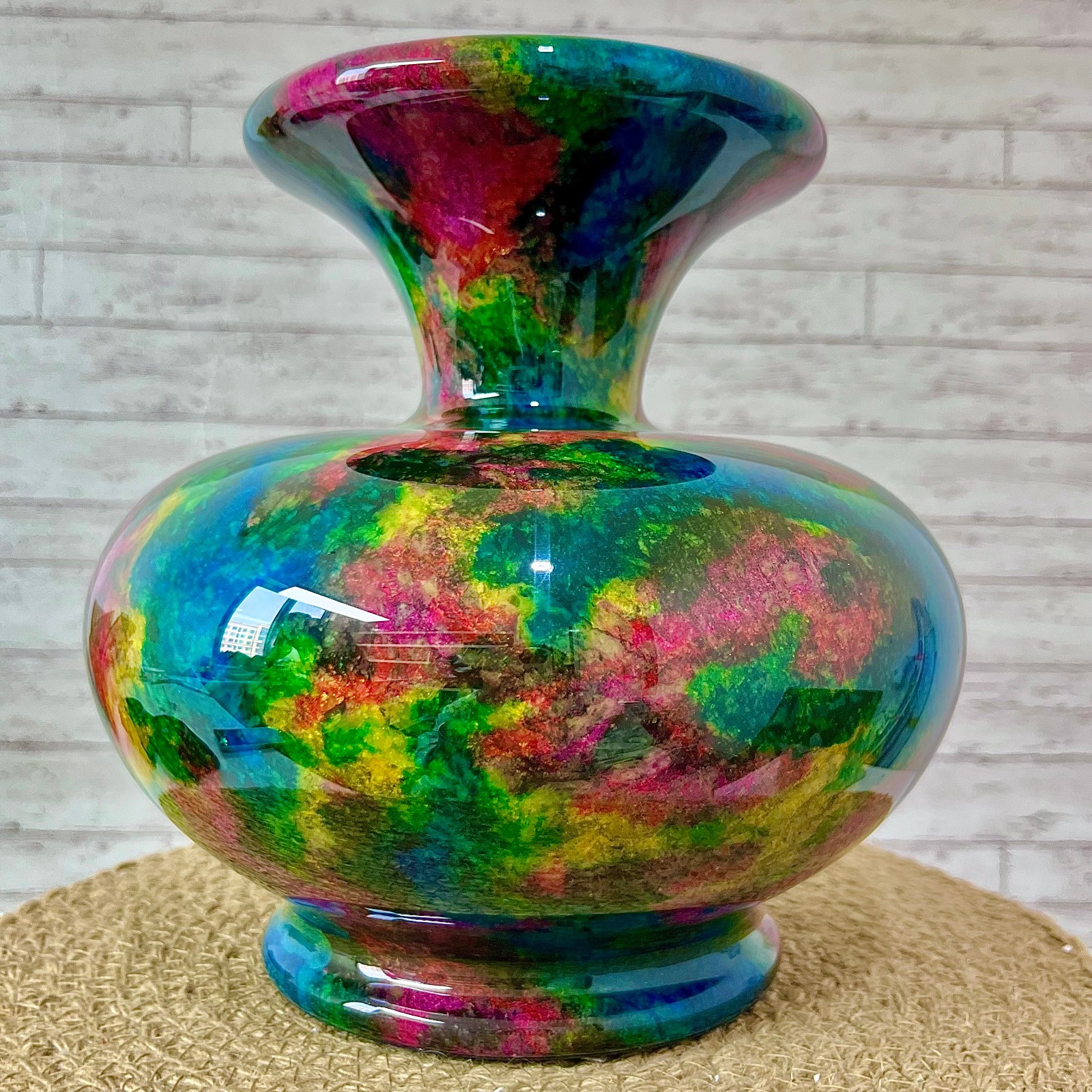 Taiwan Seven Colours Natural Jade Stone Flower Vase Bottle Jar Pot 10.6 lb