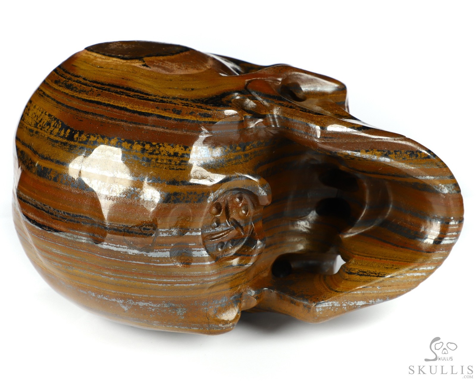 Huge 5.1″ Colorful Tiger Iron Eye Carved Crystal skull,Super Realistic, Healing