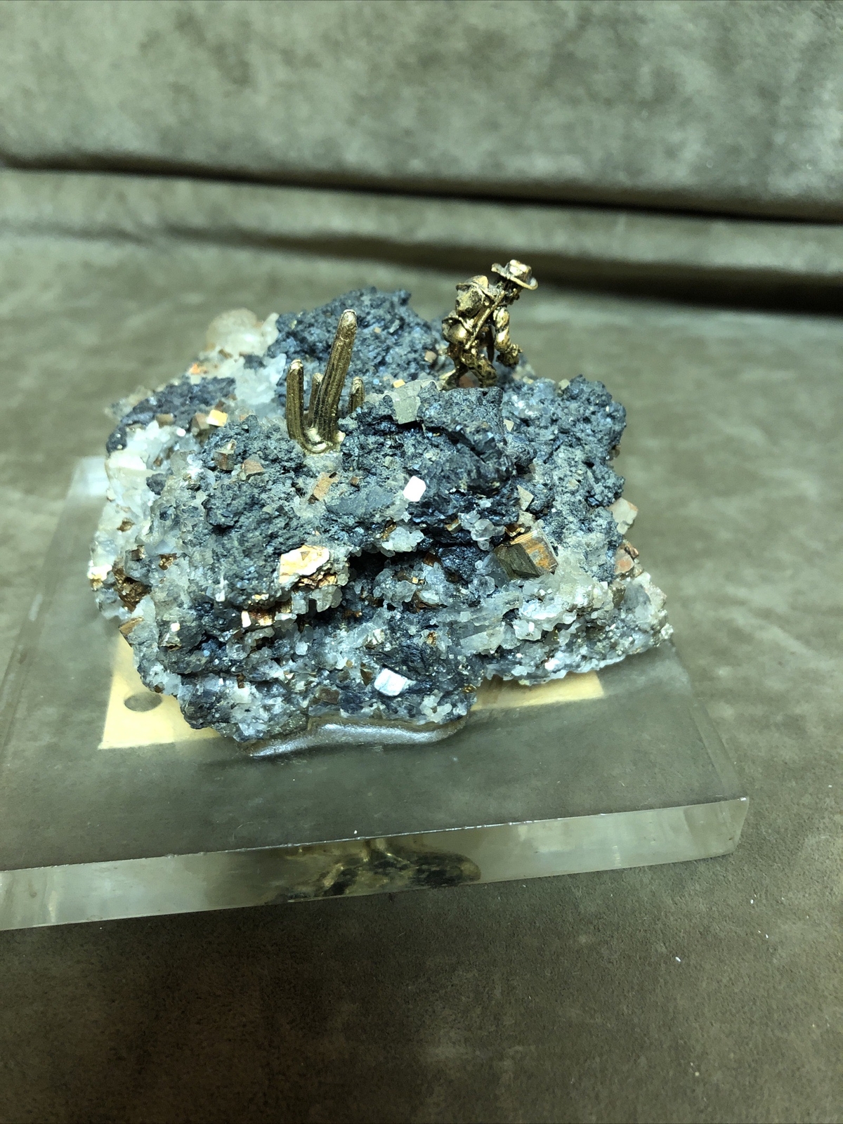 Vintage Mother Lode Pyrite Mineral Specimen Mexico Acrylic Lucite Base