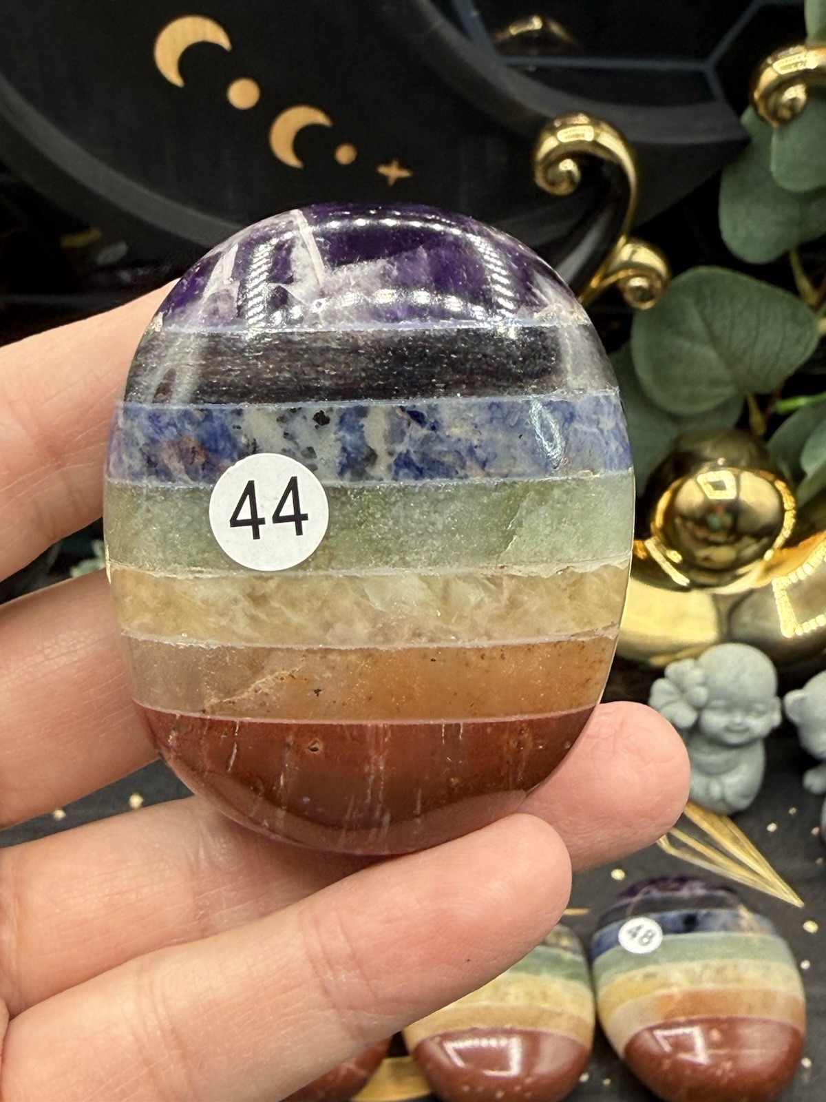 7 Chakra Bonded Lg Palm stones. Gorgeous colors free shipping