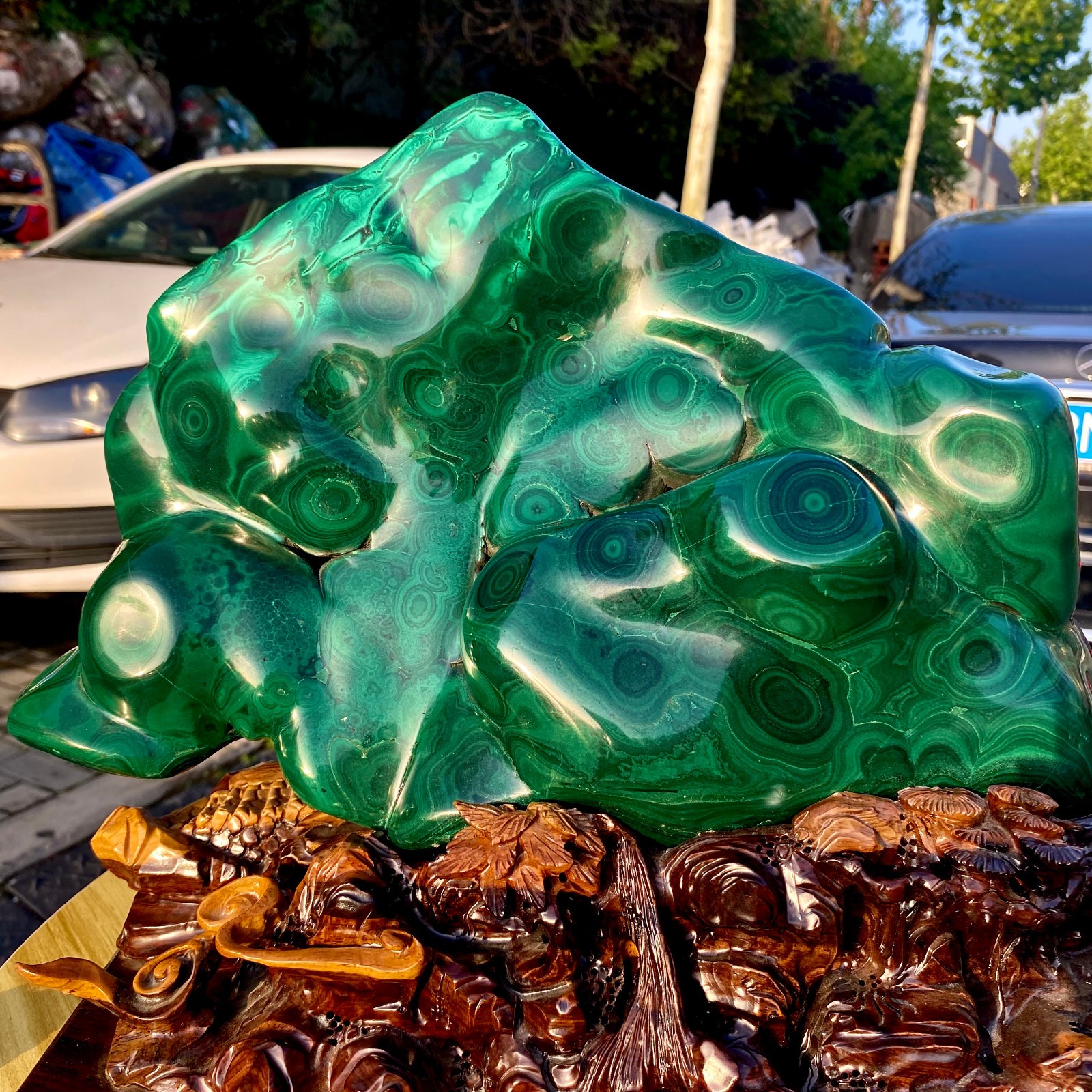 55.11LB Natural glossy Malachite transparent cluster rough mineral sample