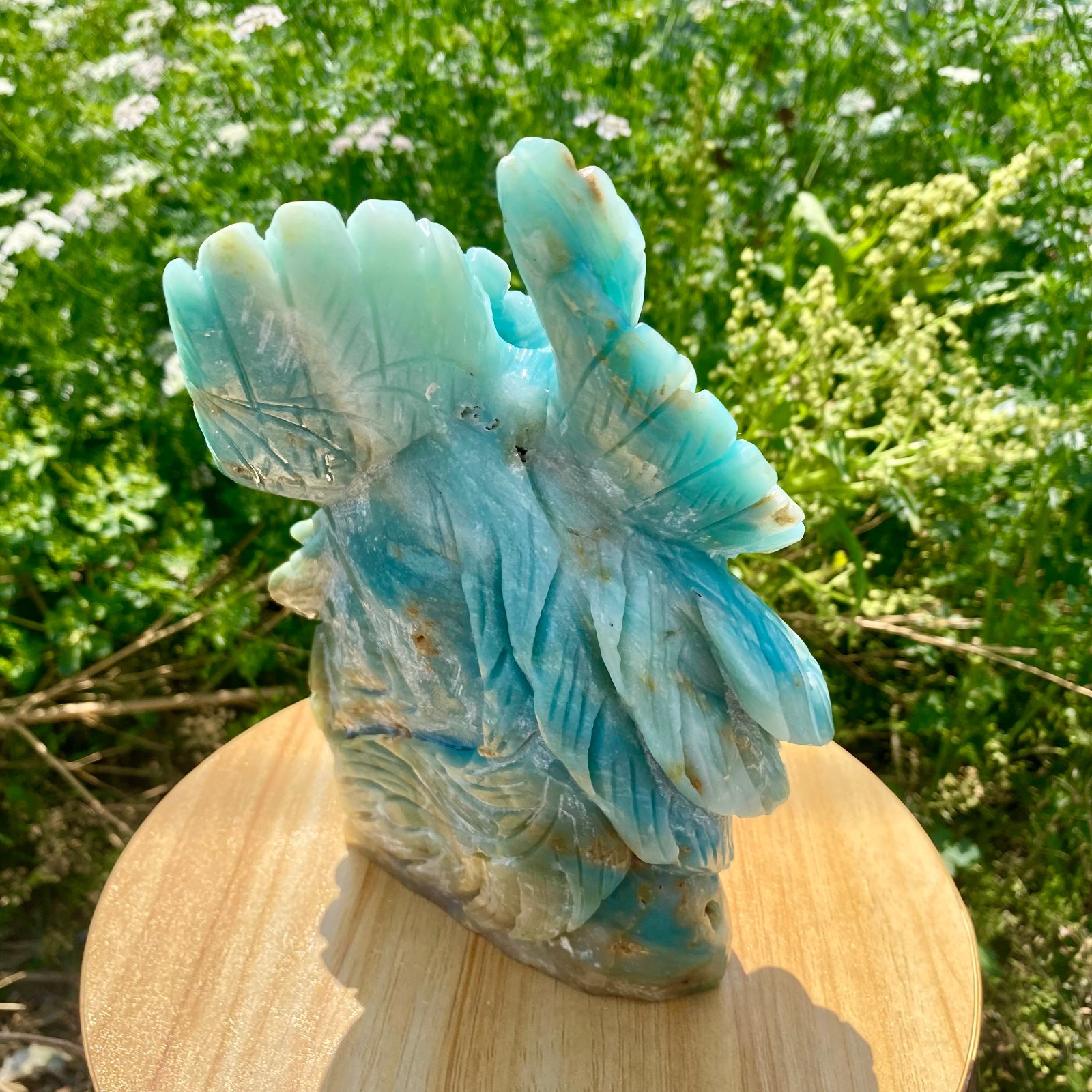 6.17LB Natural Blue Vein Stone Phoenix Carving, Home Decoration