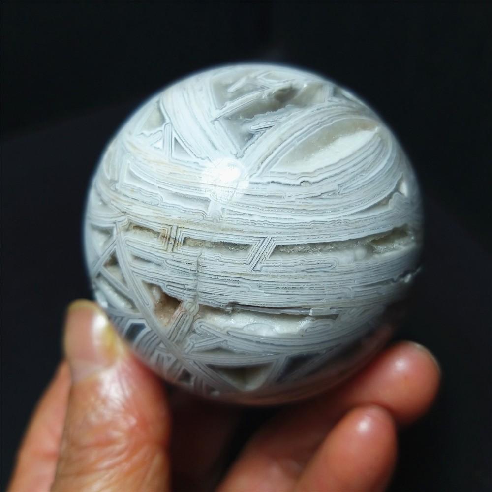 RARE 206.8G 54mm Natural Grid Agate Stone Geode Sphere Ball Healing A4880