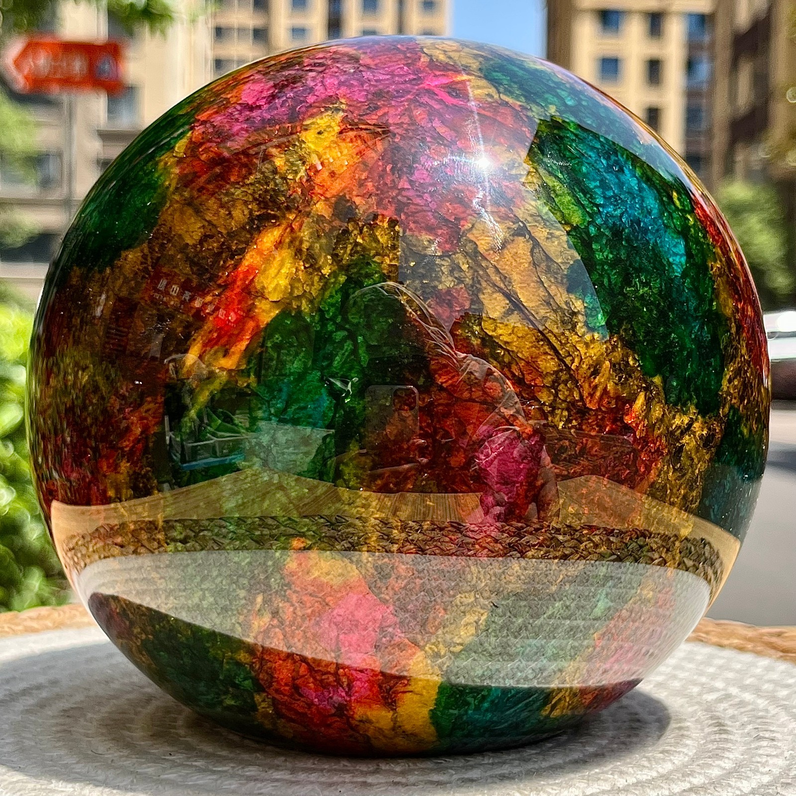 Natural Seven Colors Jade Polished Half Sphere with Flat Base for Decor 11.1 lb