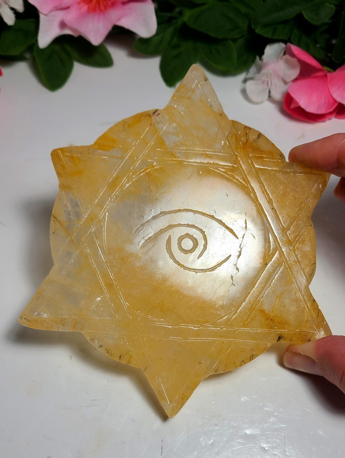 5.3″ A++ 249g Best Golden Healer All Seeing Eye No Evil Crystal Healing Carving