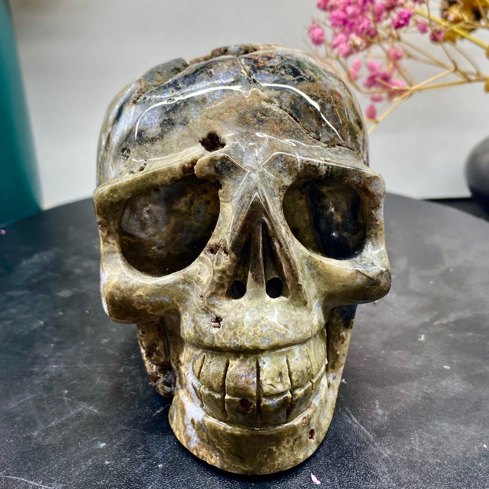 2.55LB Natural ocean jade hand carved skull collection
