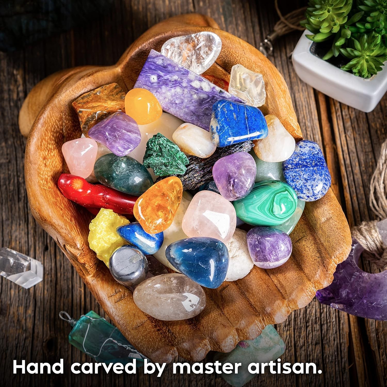 Carved Hands Rock Collection Holder – Crystal Stand