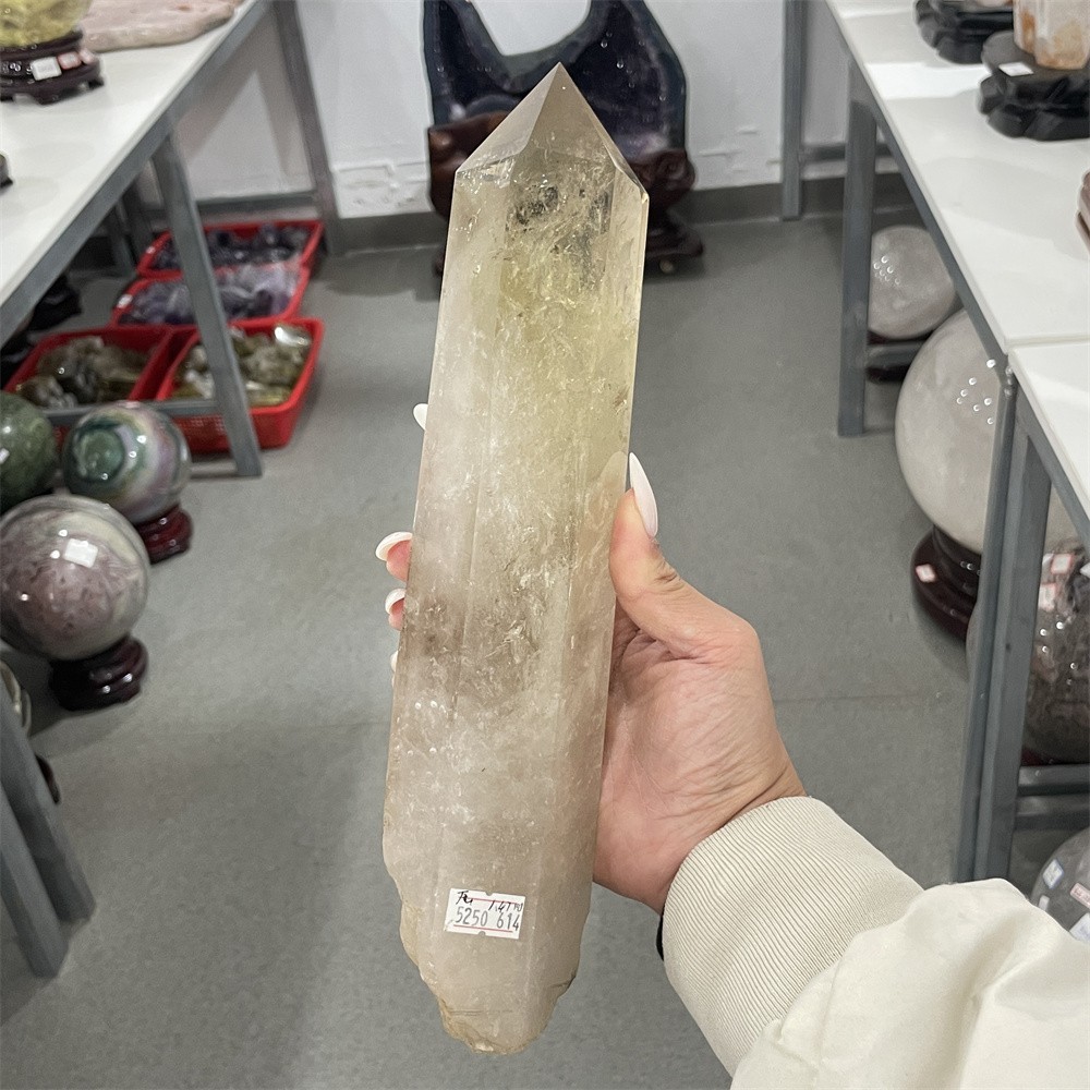 3.2LB 11.8″ Natural Smoky Quartz Obelisk Tower Crystal Quartz Energy+stand