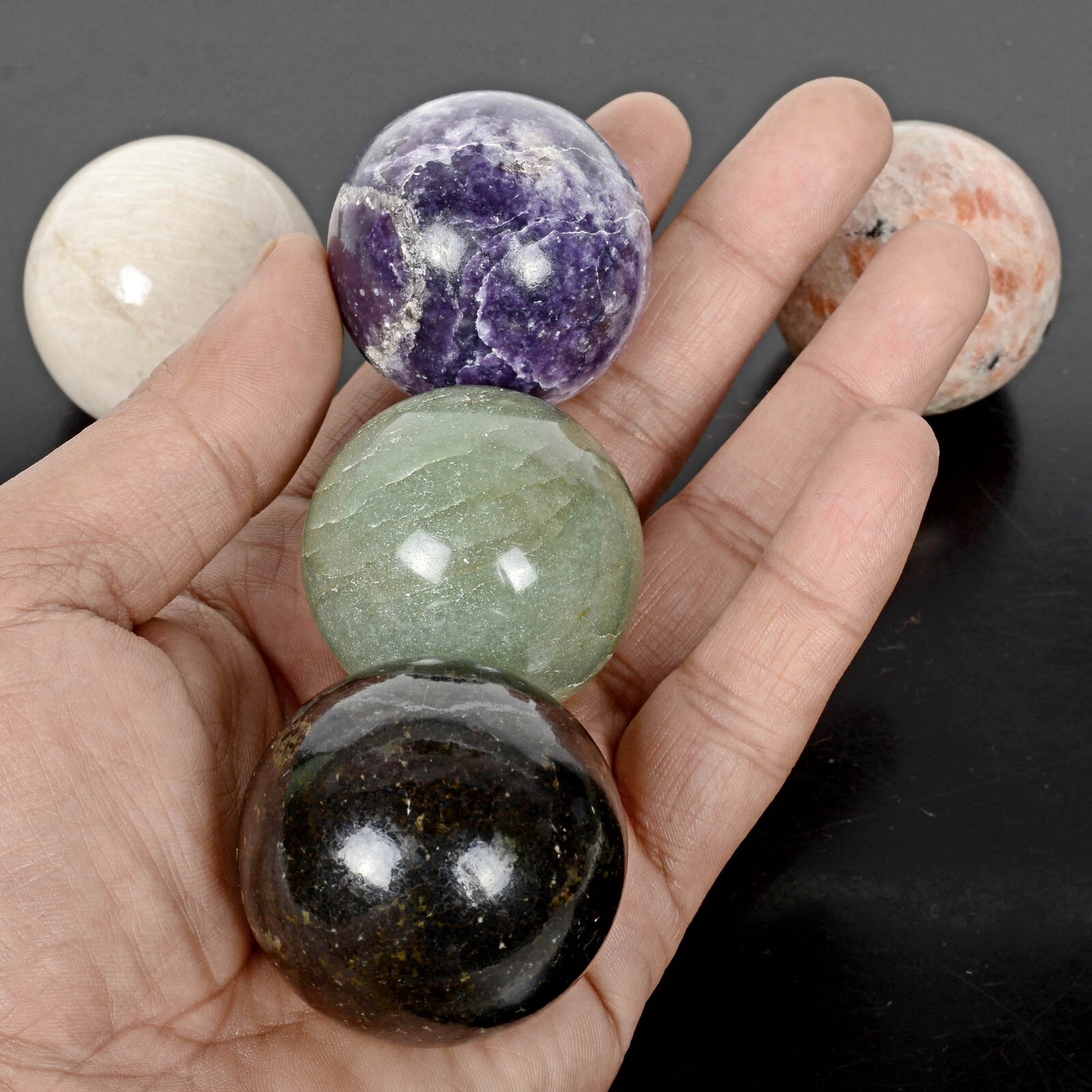 2460 Cts/5 Pcs Natural Untreated Multi Gems Healing Crystal Sphere Wholesale Gem