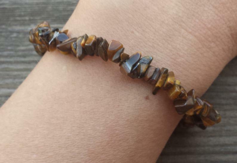 NATURAL TIGER EYE STONE GEMSTONE STRETCHY CHIP BRACELET