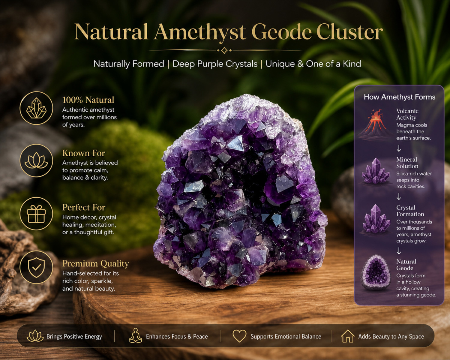 XL Natural Amethyst Geode Cluster Cut Base 12oz-1lb Free Standing Decor