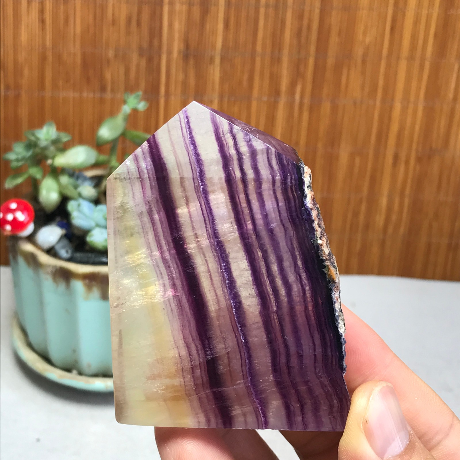 172g Natural candy Fluorite Polish/Rough wand Crystal free standing 75mm A1301