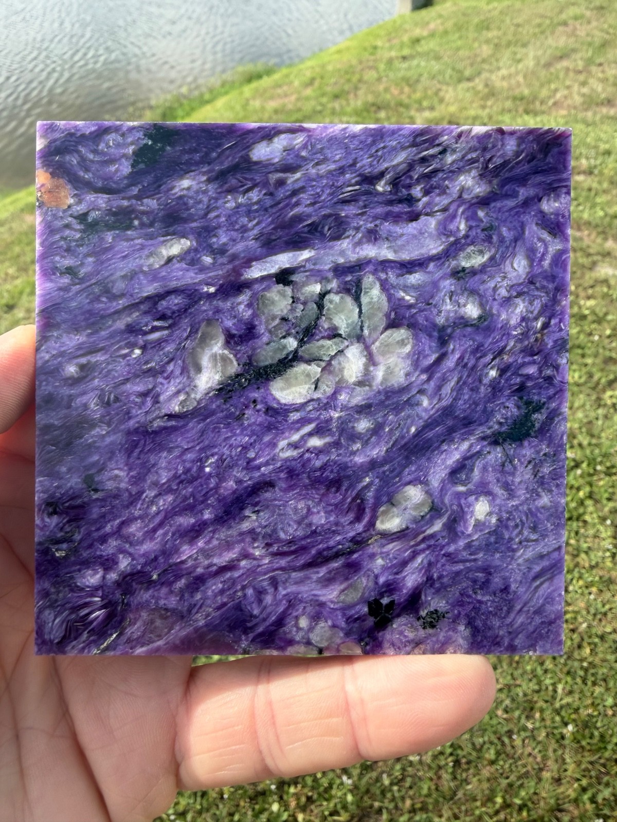 Beautiful Charoite Polished Gemstone Tile 4″ 257 Grams