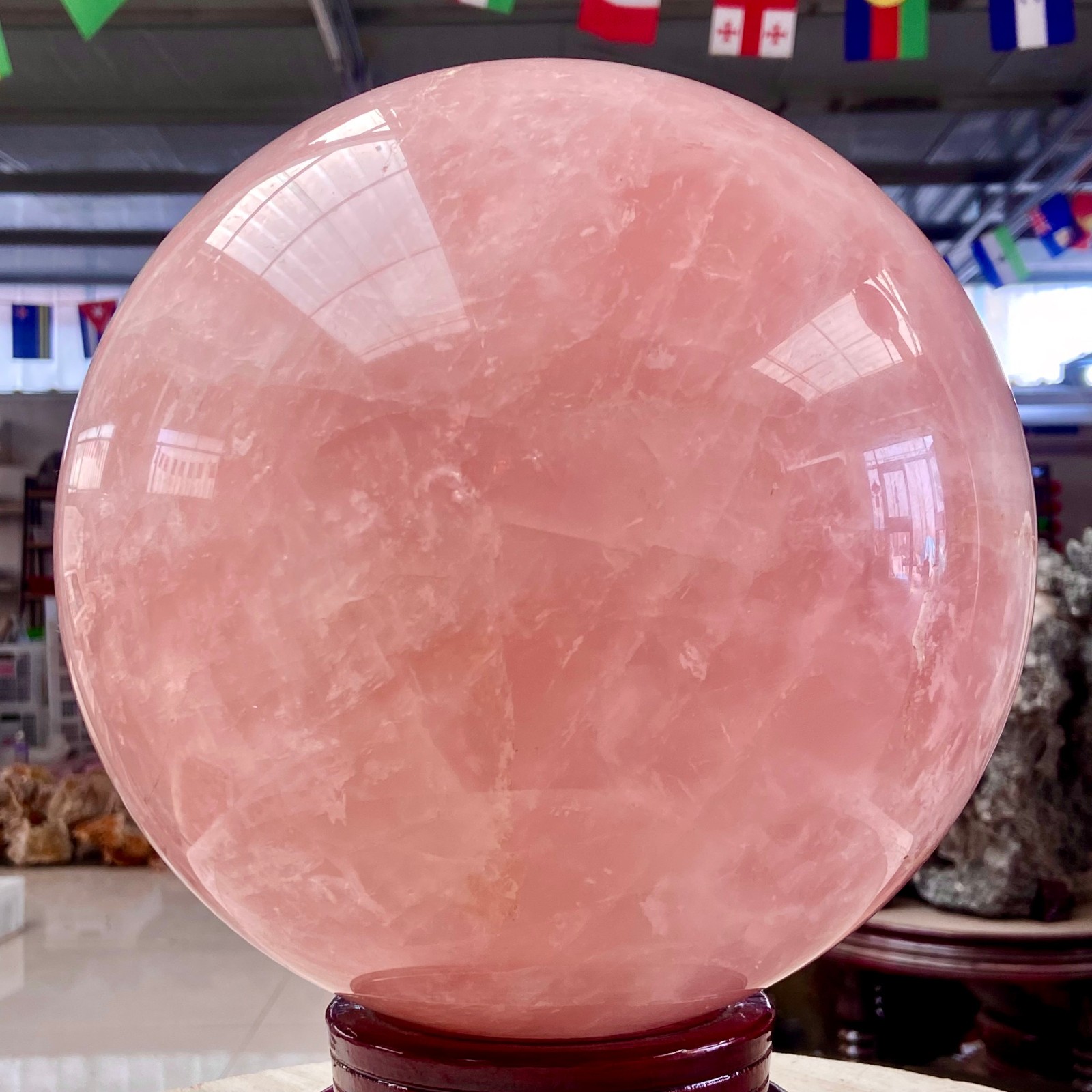 41LB Large Natural Pink Rose Quartz Sphere Crystal Ball Reiki Healing