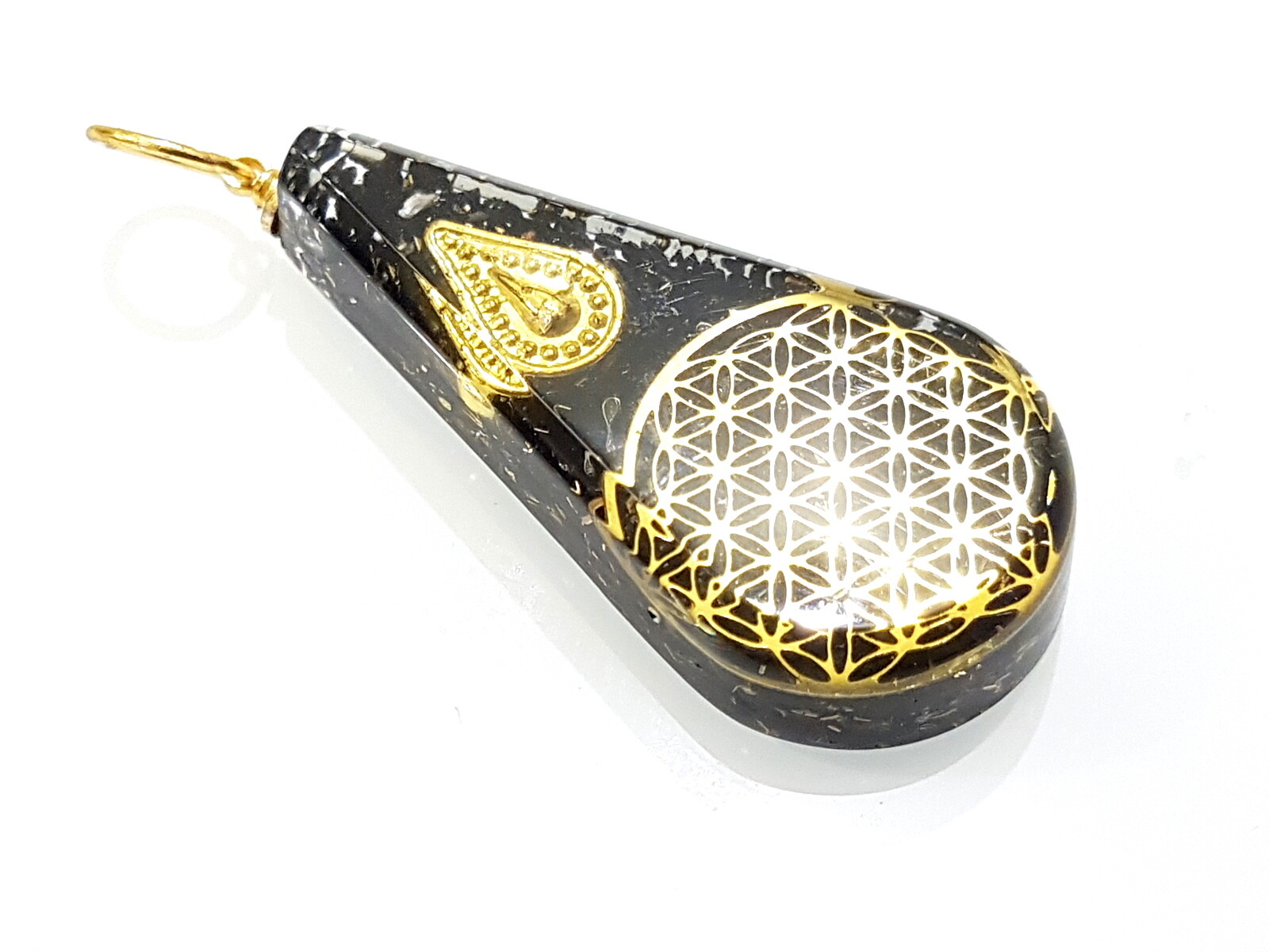 Flower of Life Sacred Geometry Black Tourmaline Orgone Pendant EMF Protection