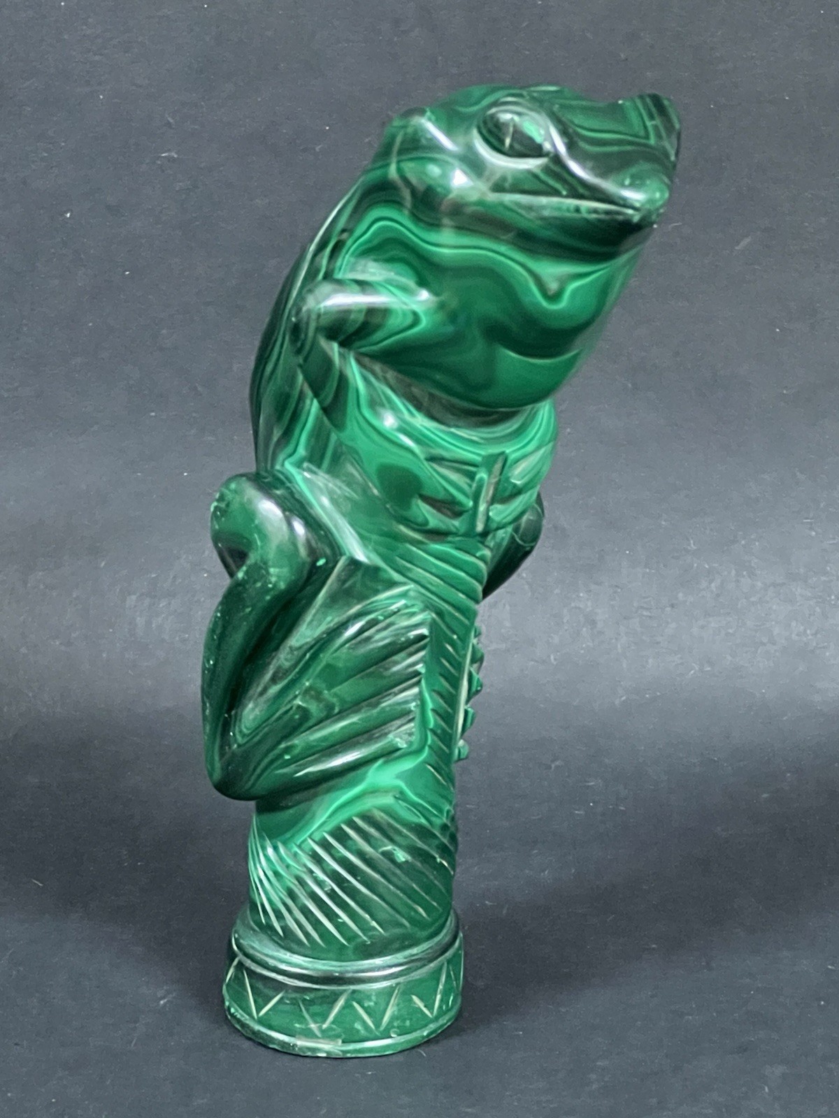Carved and Polished Malachite Stone Frog Animal Figurine Sculpture – Congo 6”