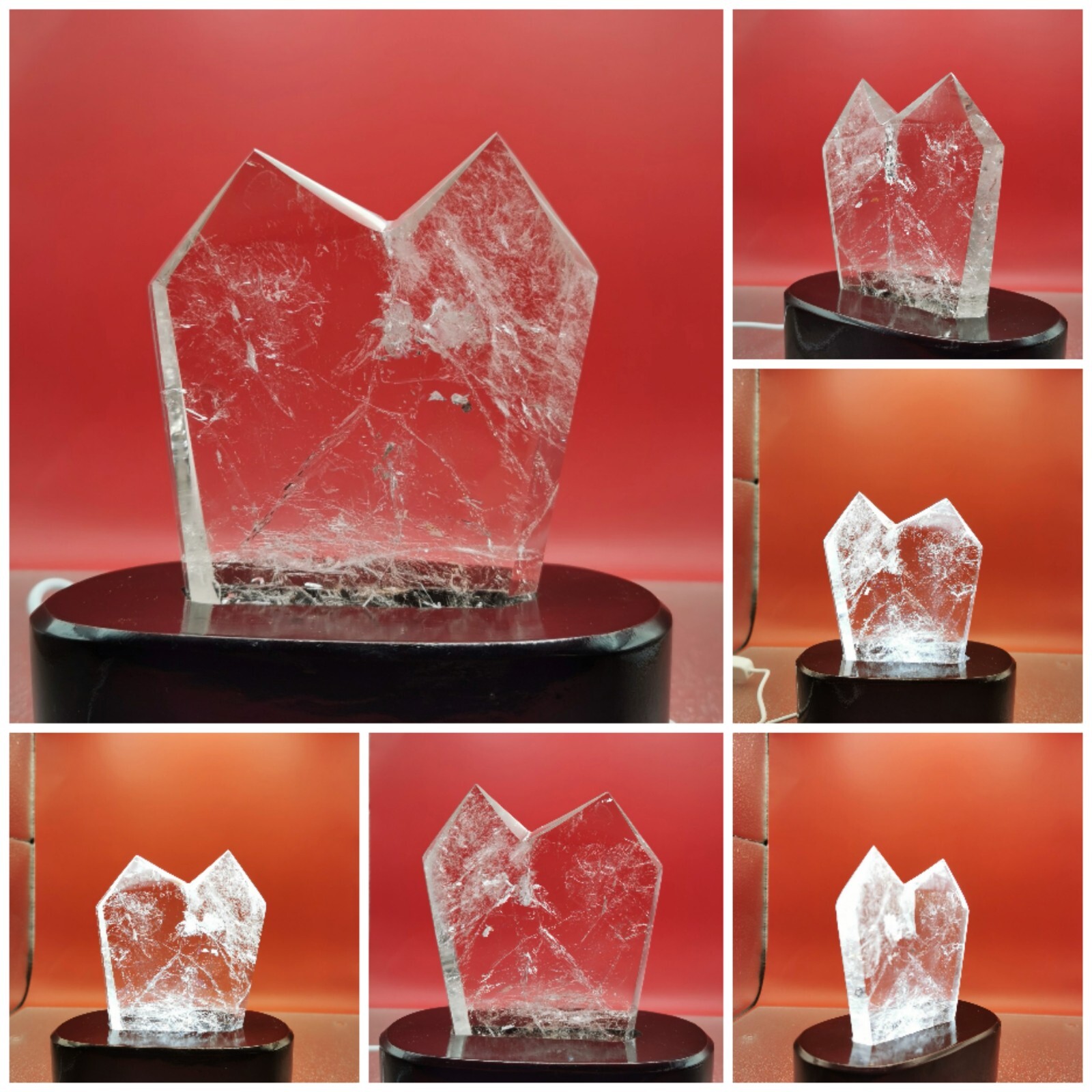 Natural Clear Quartz Double Point Obelisk Crystal With Custom Light Stand 364G