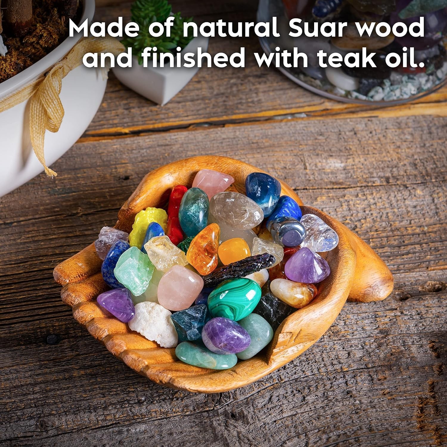 Carved Hands Rock Collection Holder – Crystal Stand