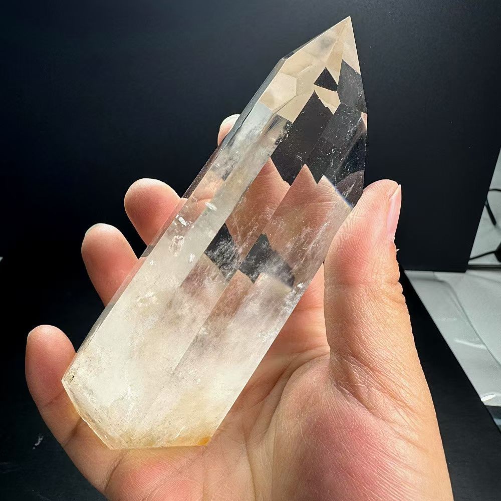 600g Natural White crystal Quartz Obelisk Energy Tower Point Reiki Decor+Stand
