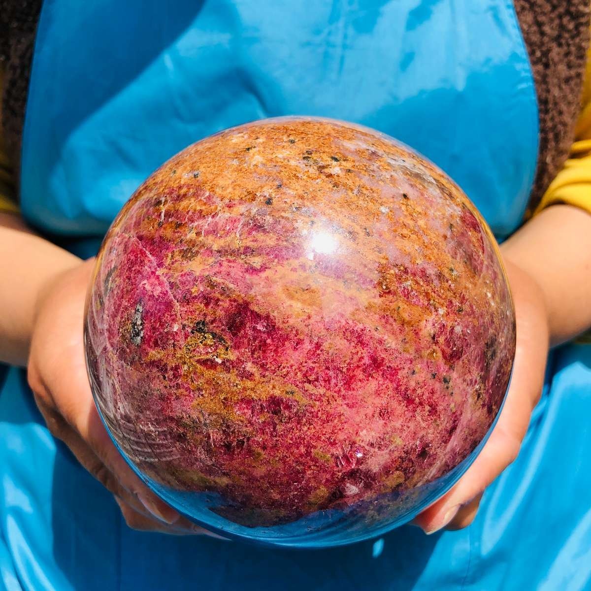 7.67LB Natural Rhodonite Crystal Sphere Pink Black Healing Gem Stone 4791