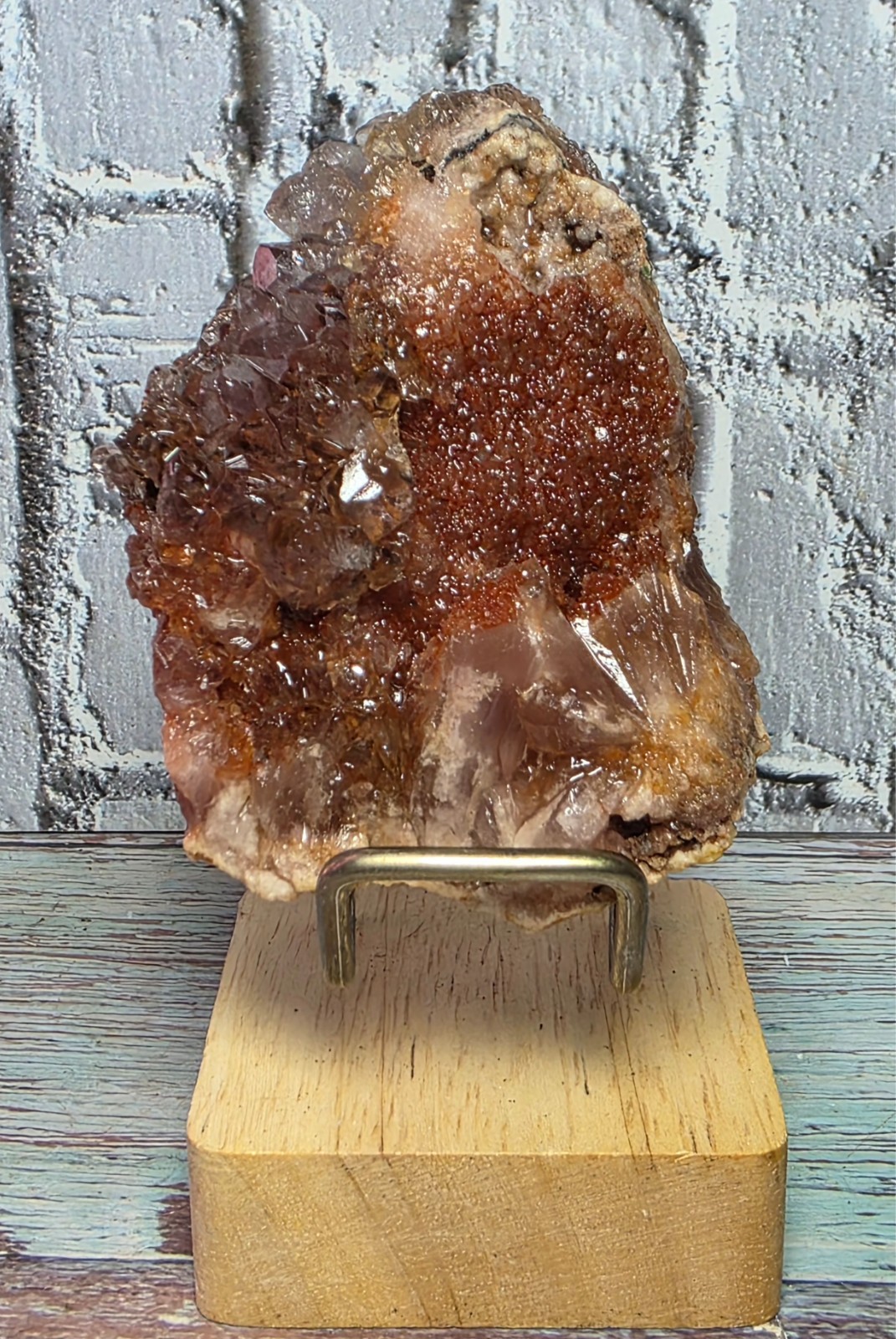 Natural Iron-Stained Druzy Quartz Crystal Cluster Sparkling Red Hematoid Quartz