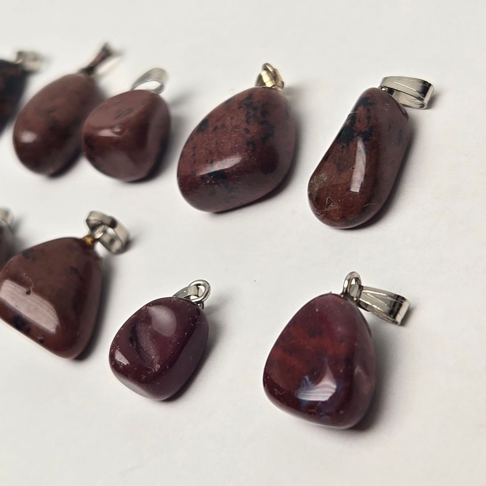 Lot 20 Mahogany Obsidian Tumbled Stone Pendants Natural Polished Rock Jewelry
