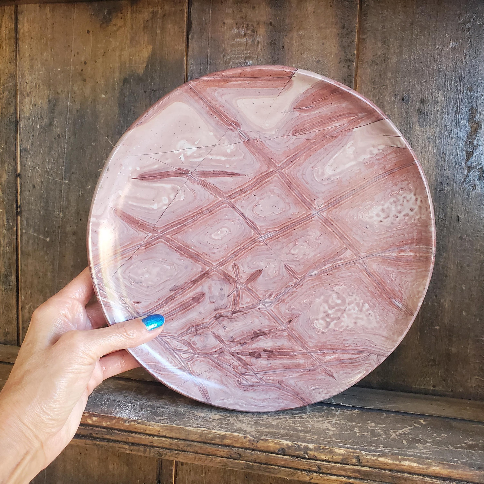 Picture Story Jasper Platter Plate Pink Pastel Serving Display Crystal 1260 gram