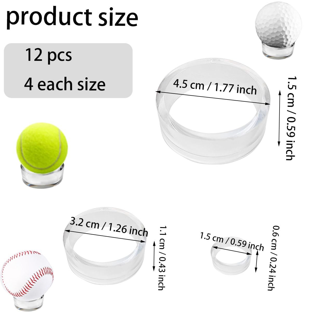 48 Pcs Clear Baseball Ring Stand Sphere Display Holder for Golf Ball Baseball