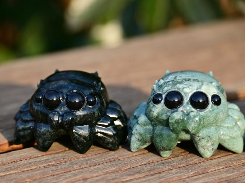 2.3” Natural carved mixed material spider Reiki decor figurine healing gift 1pc