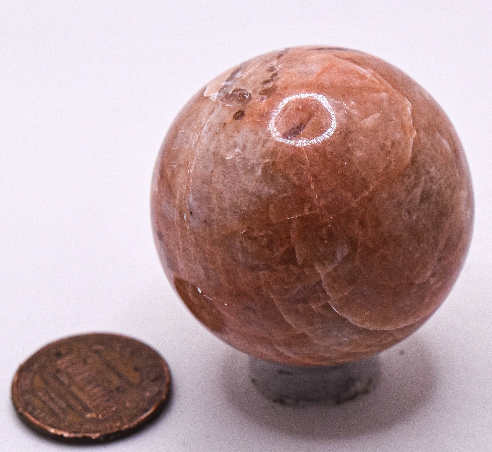 36mm 60g Peach Moonstone w/ Quartz Sphere Polished Gemstone Mineral Ball – India