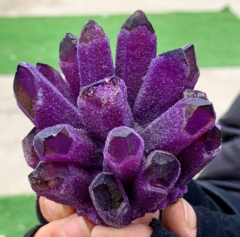 300G Natural Violet Amethyst Phantom Geode Quartz Cluster Crystal Home Decor