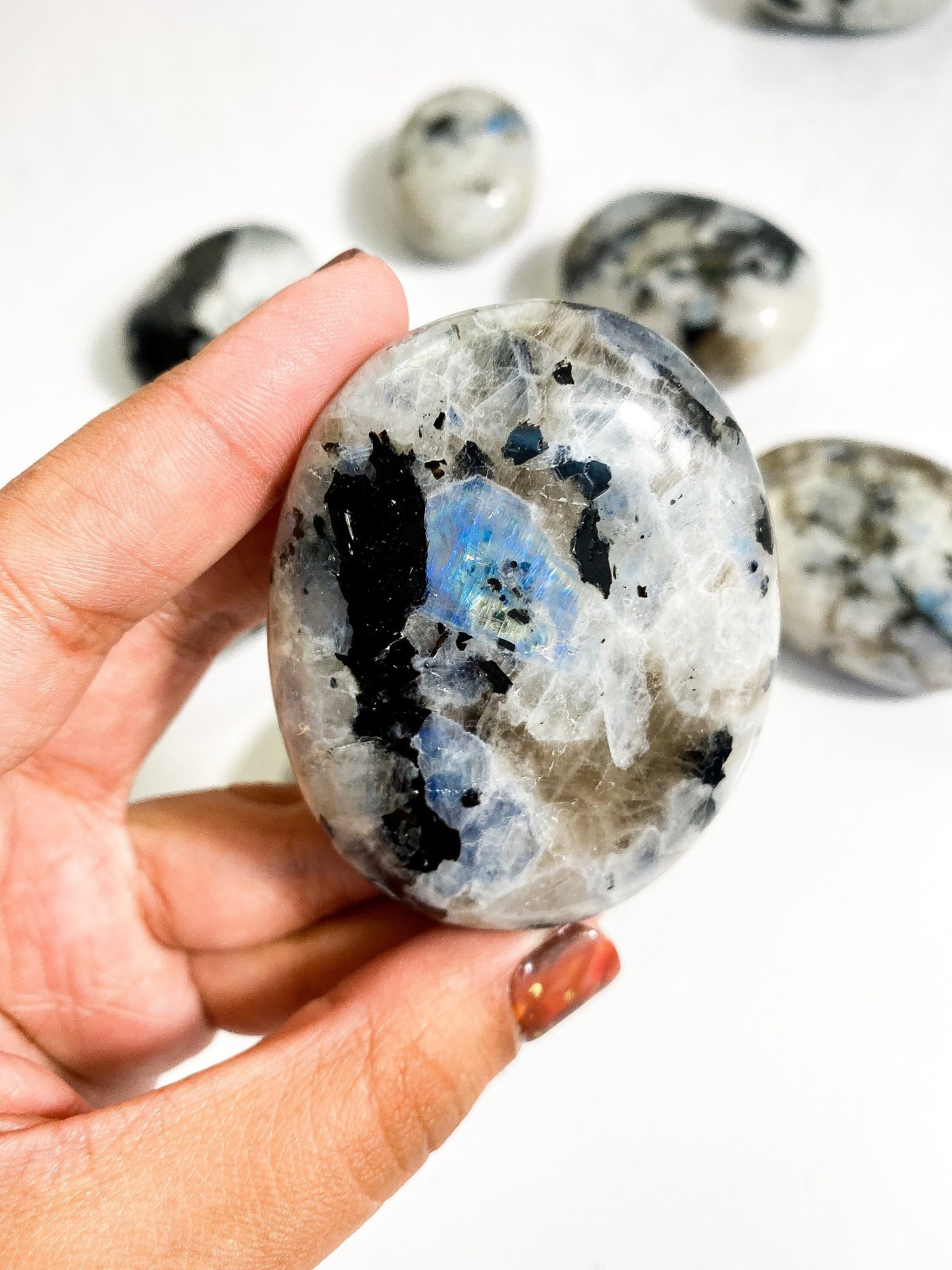 Natural Rainbow Moonstone Palm Stone Polished Gemstone Free US Shipping