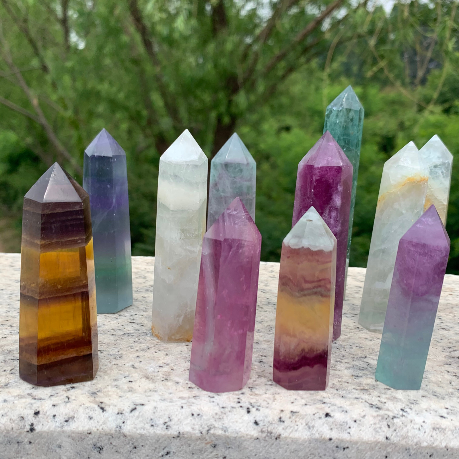 1kg Natural fluorite quartz obelisk crystal wand point healing random G666