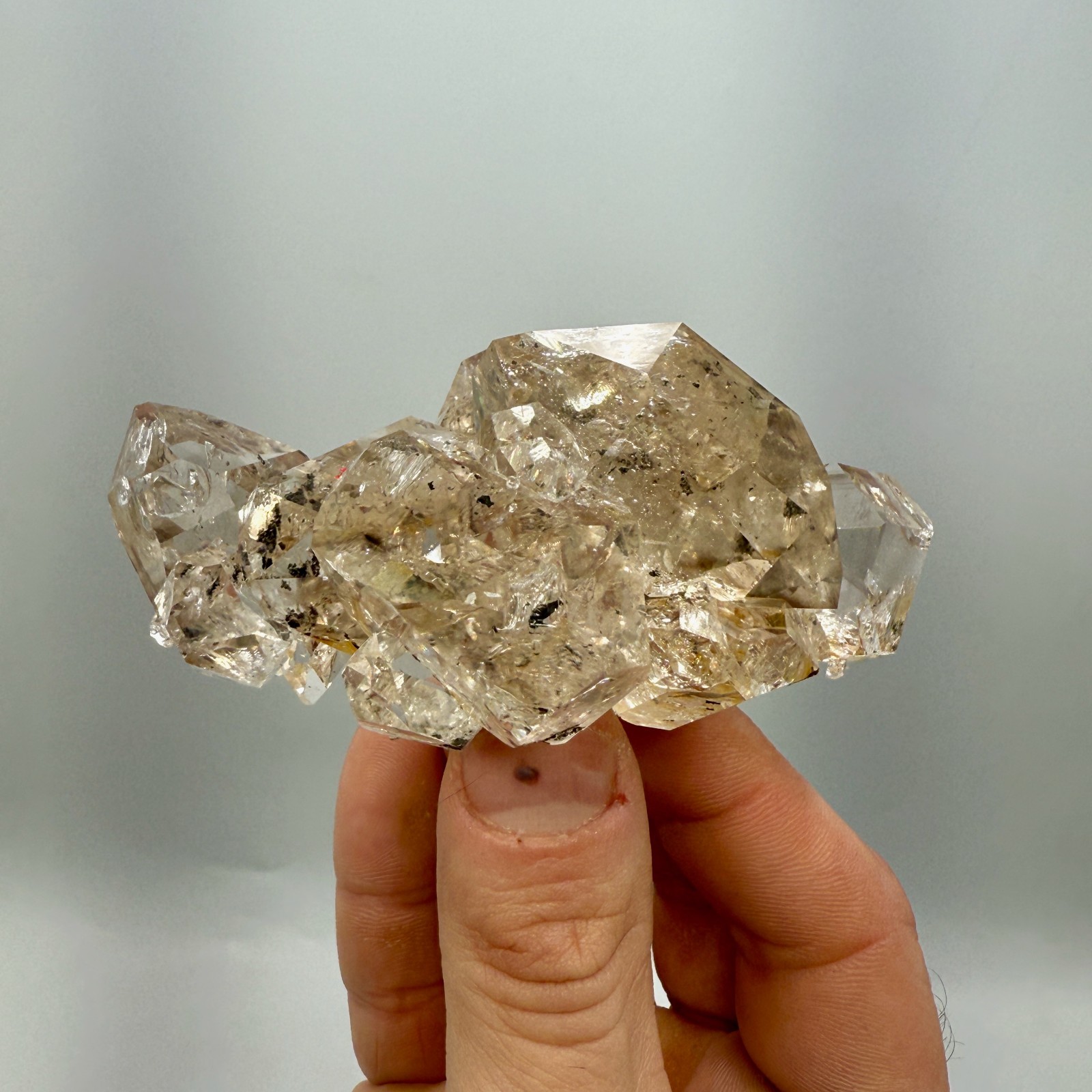 320 g Enhydro Herkimer Diamond Gem Cluster w/ Moving Bubble, Smoky Phantoms