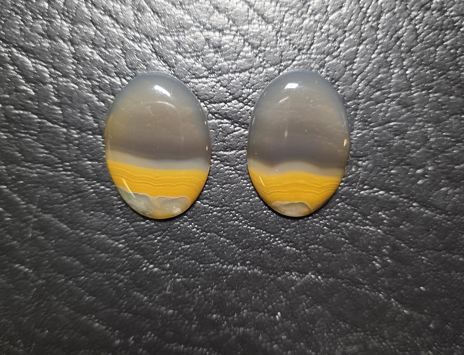 2 Kentucky Agate Translucent, Brown, Yellow banded Oval Cabochons #C-22