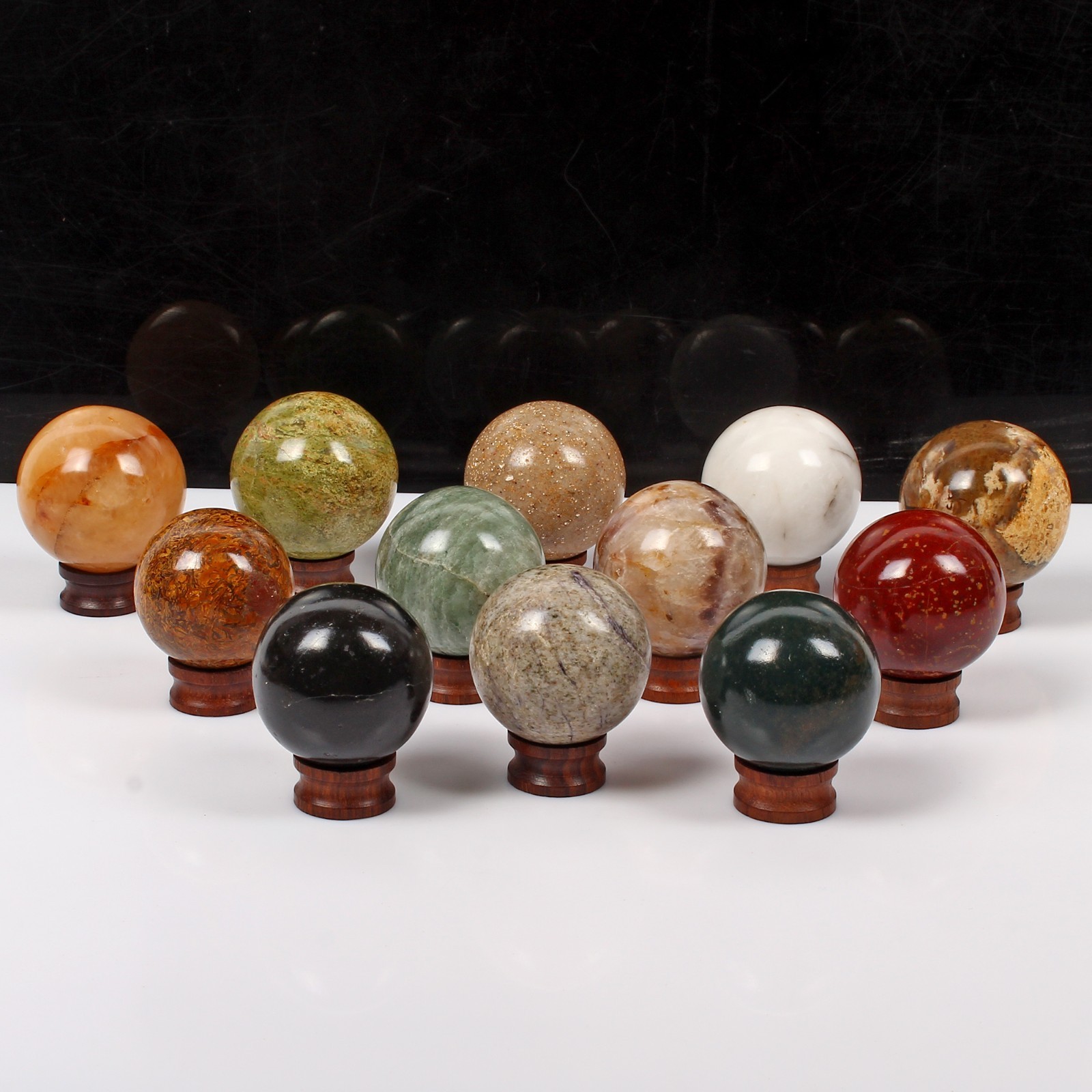 12 Pcs Natural Multi Gemstones Crystal Healing/Reiki Meditation Mineral Sphere