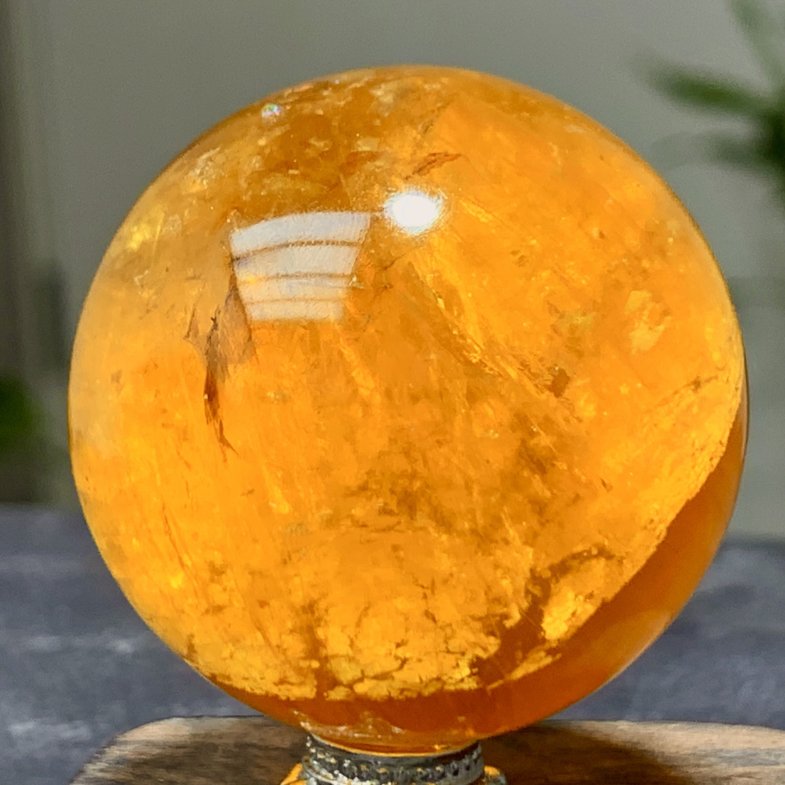 126G Natural yellow fluorite and mica symbiotic crystal ball healing