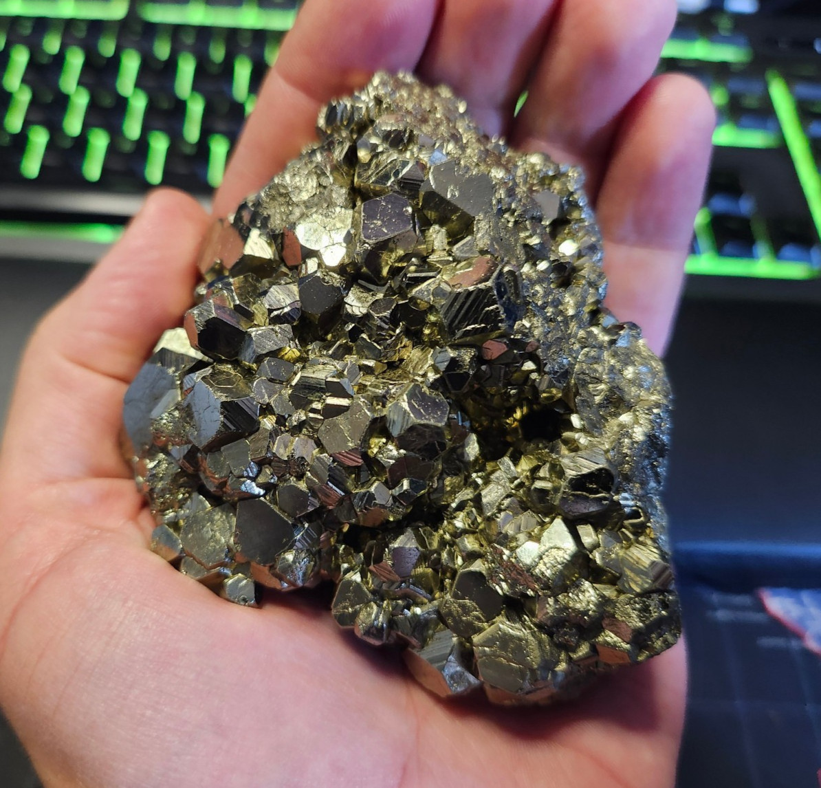 ✨🌟Peruvian Pyrite – Huge Octahedral Crystals – (Huanzala Mine, Peru) – 686g