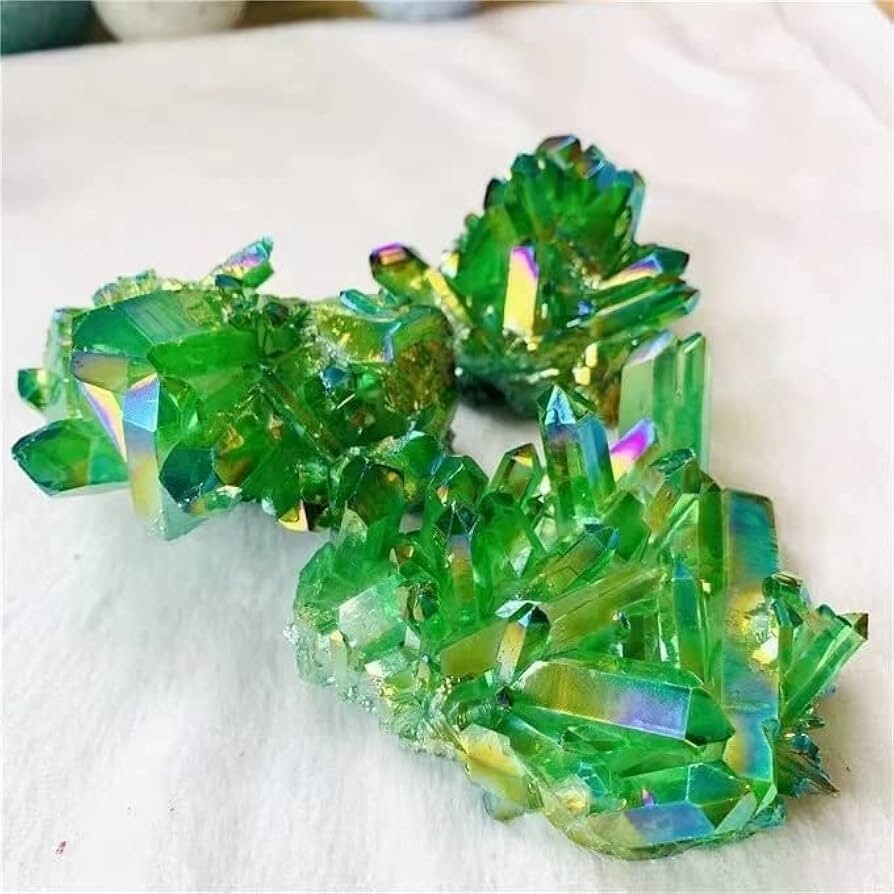 Titanium Aura Green Crystal Rainbow Healing Cluster Geode Rock Decor Gift