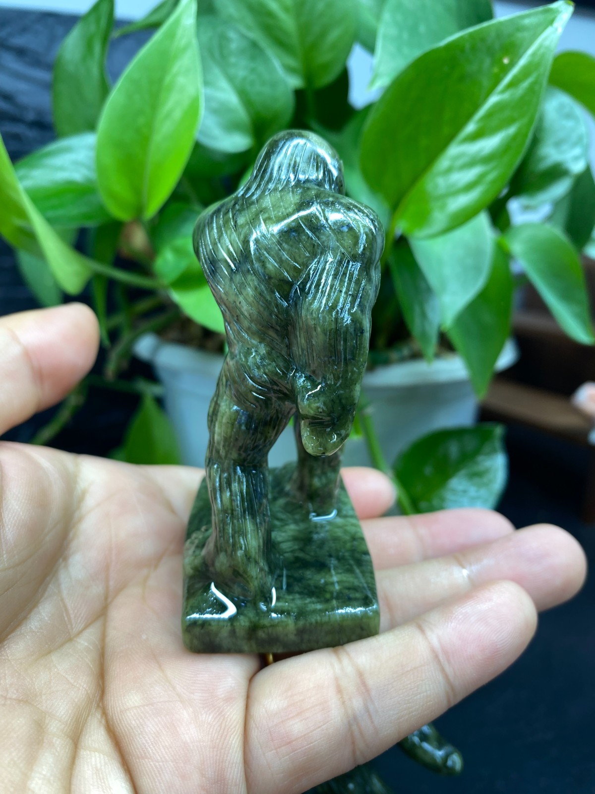 3” Natural Green Jade Sasquatch skull carved quartz crystal Reiki healing 1pc
