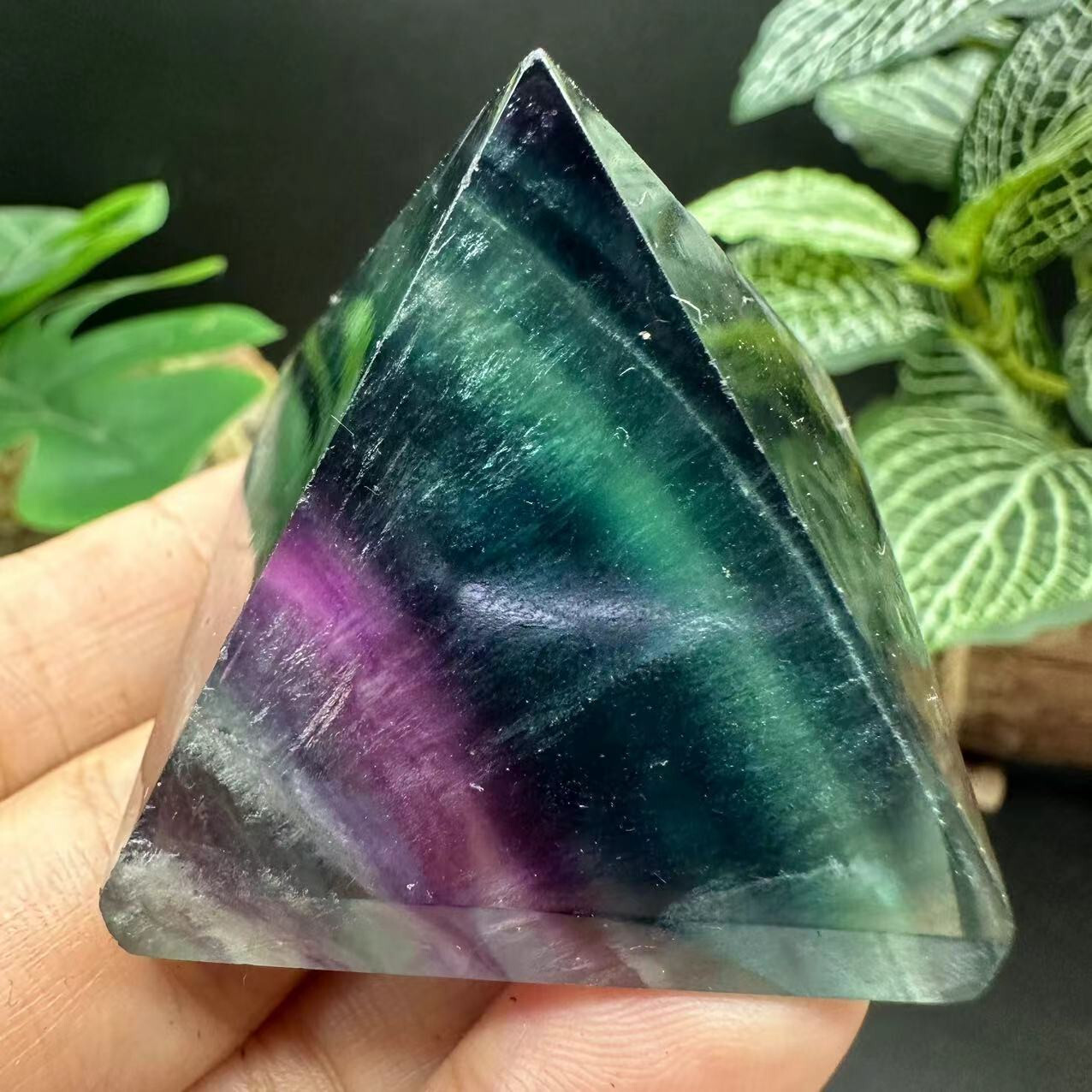 40mm Natural Colorful fluorite pyramid crystal chakras quartz tower healing.1pc