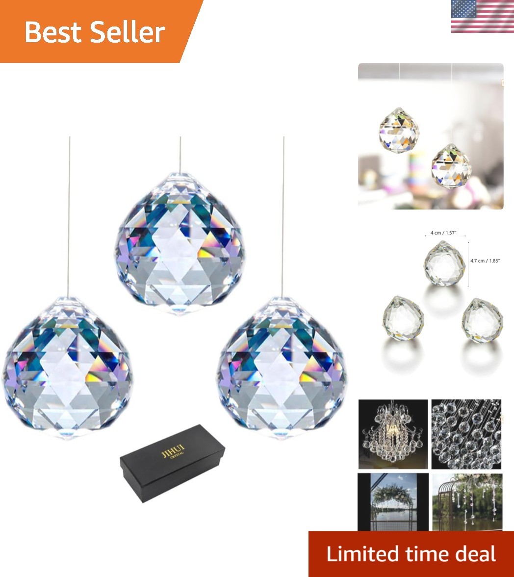 Elegant Glass Crystal Ball Prism Suncatcher Set – 3 x 40mm – For Colorful Light