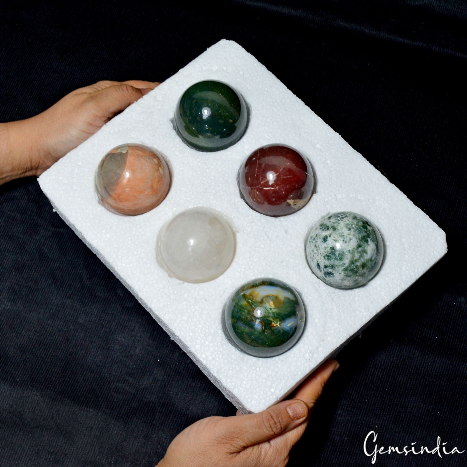 1.41 Kilo Natural Multi Gems Healing Crystal Mineral Sphere Lot 6 Pc With Stand